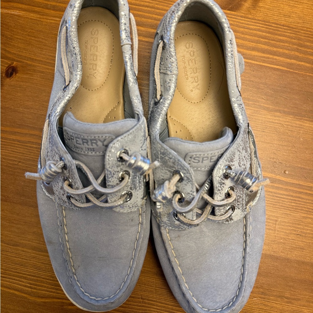 Sperry Blue Metallic Boat Shoes